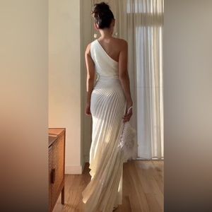 ALC Delfina Pleated Long Asymmetric One-Shoulder Dress